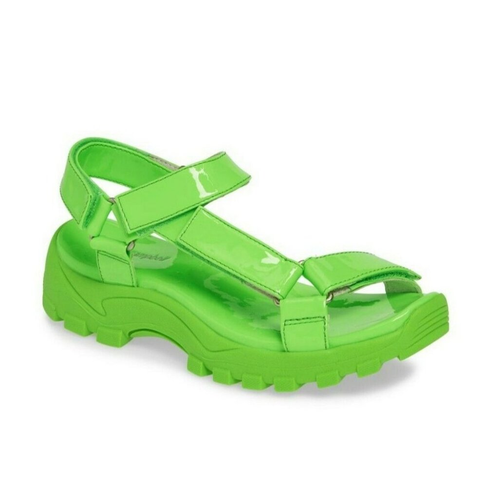 NIB Jeffrey Campbell Patio Womens Leather Sport Sandals Green Size US 7.5